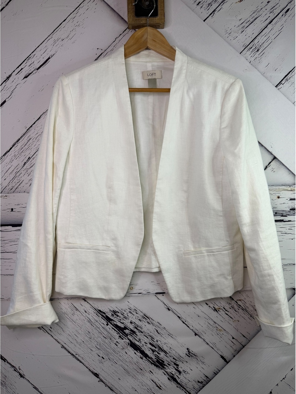 LOFT Capsule Minimalist Open-Front Blazer Jacket Crisp Soft White Womens 10